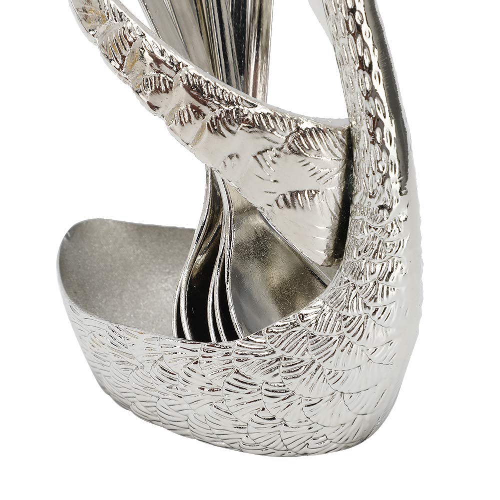 Cubiertos de Postre de Fruta de Cuchara de café de Acero Inoxidable con Soporte de Cisne 6 cucharas para Regalo de Boda y Juego de Cubiertos de decoración-Silver