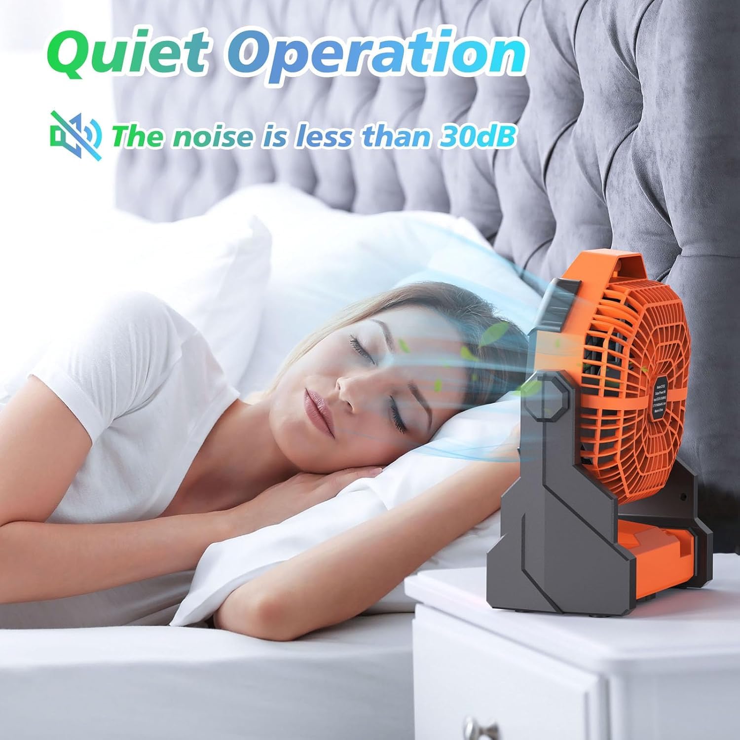 Batteriebetriebener Ventilator, 10400 mAh Campingventilator, wiederaufladbar, tragbarer Ventilator mit LED-Laterne, USB-batteriebetriebener Zeltventilator für Camping, mit Haken & 270 °-orange