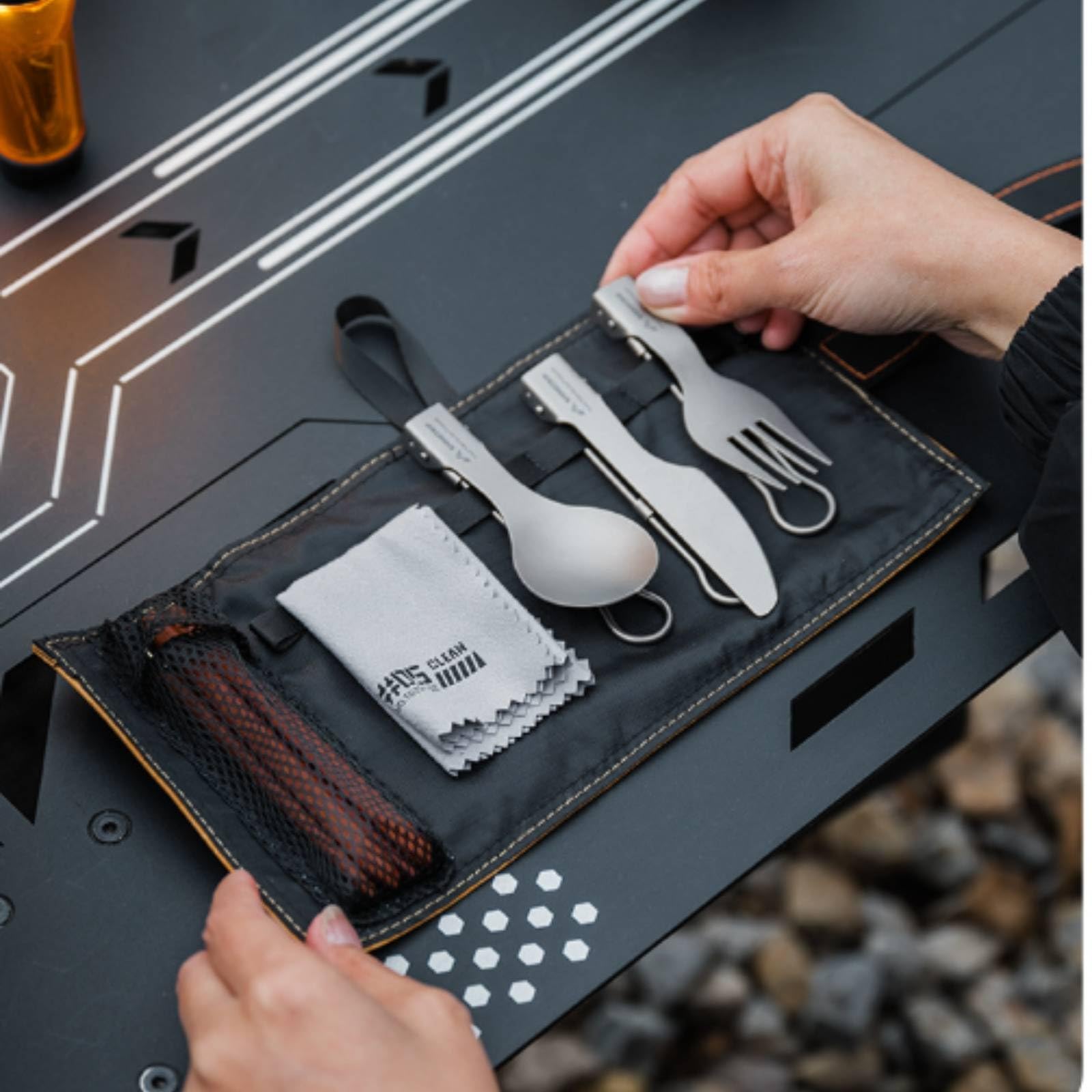 Set di Posate Pieghevoli con Custodia Pieghevole Kit di Utensili da con Astuccio Compatto Set Posate Custodia per Viaggiatori