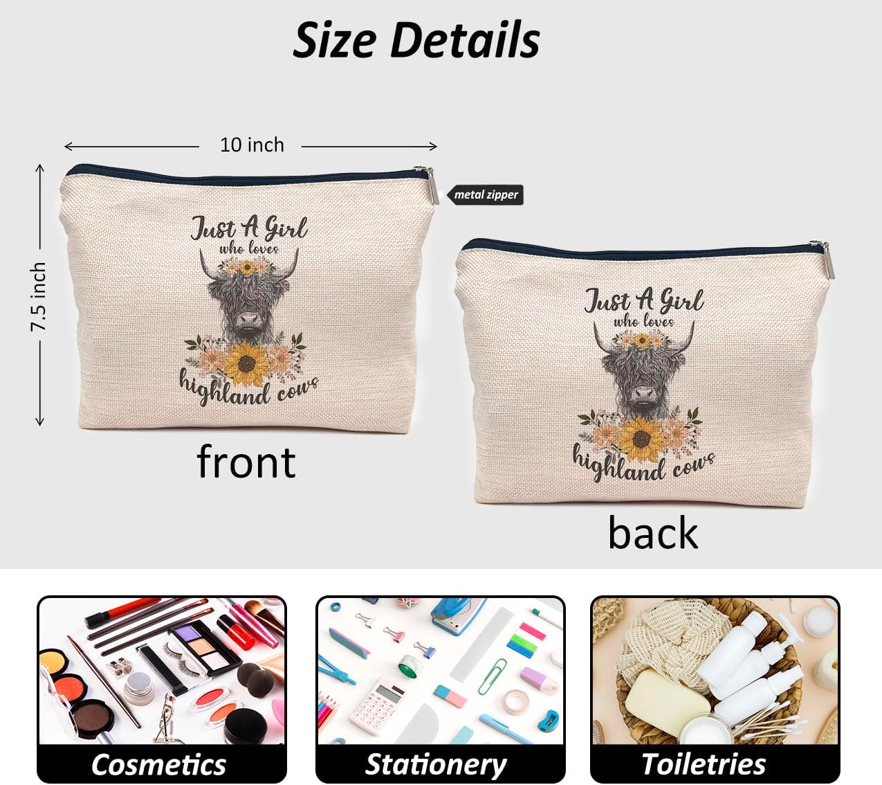 IWXYI Highland Cow Bag - Just a Girl Who Loves Highland Cow Makeup Bag - Travel Toiletry Bag - Image 6