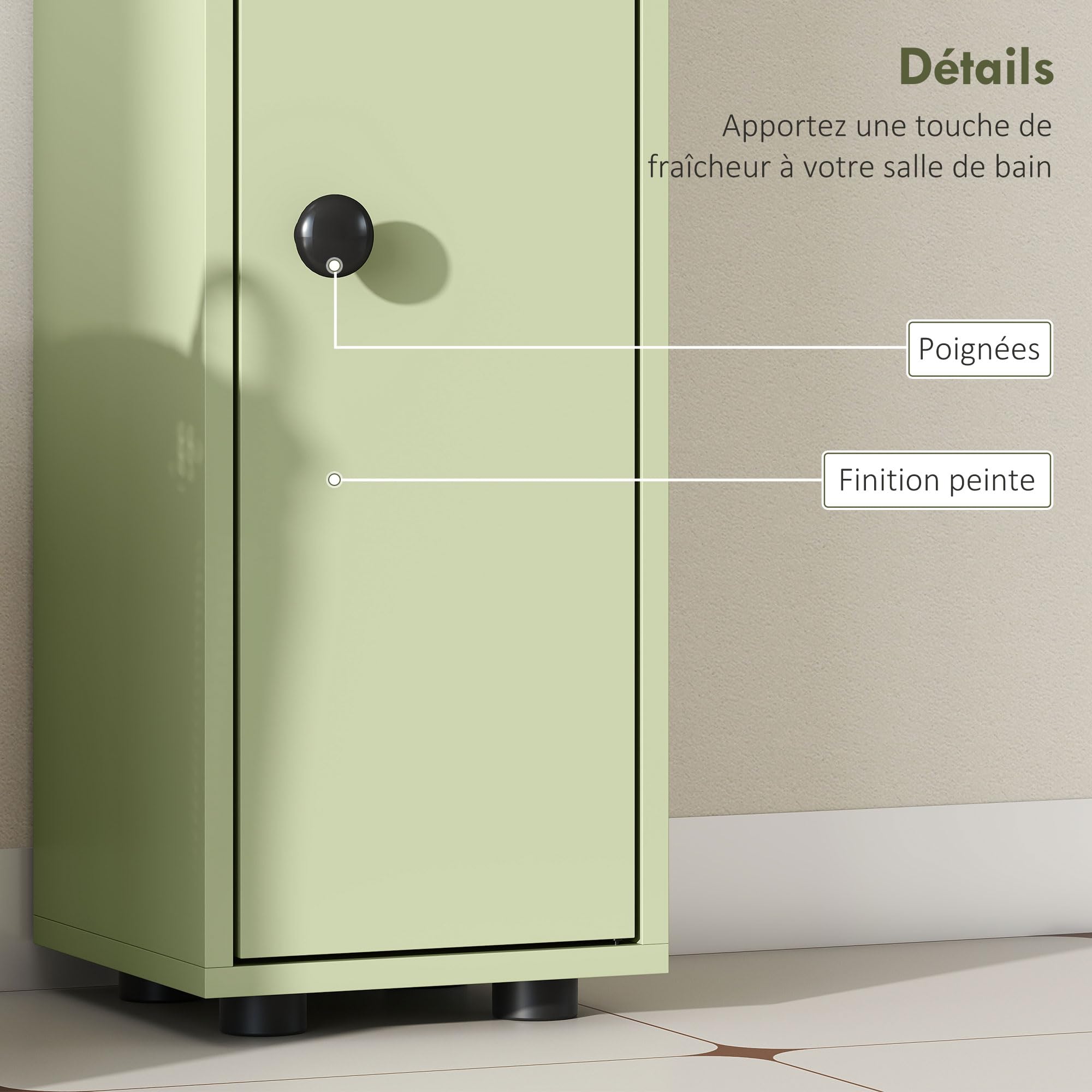 kleankin Armario de baño Alto 180cm, Delgado, 4 estantes Abiertos, Verde