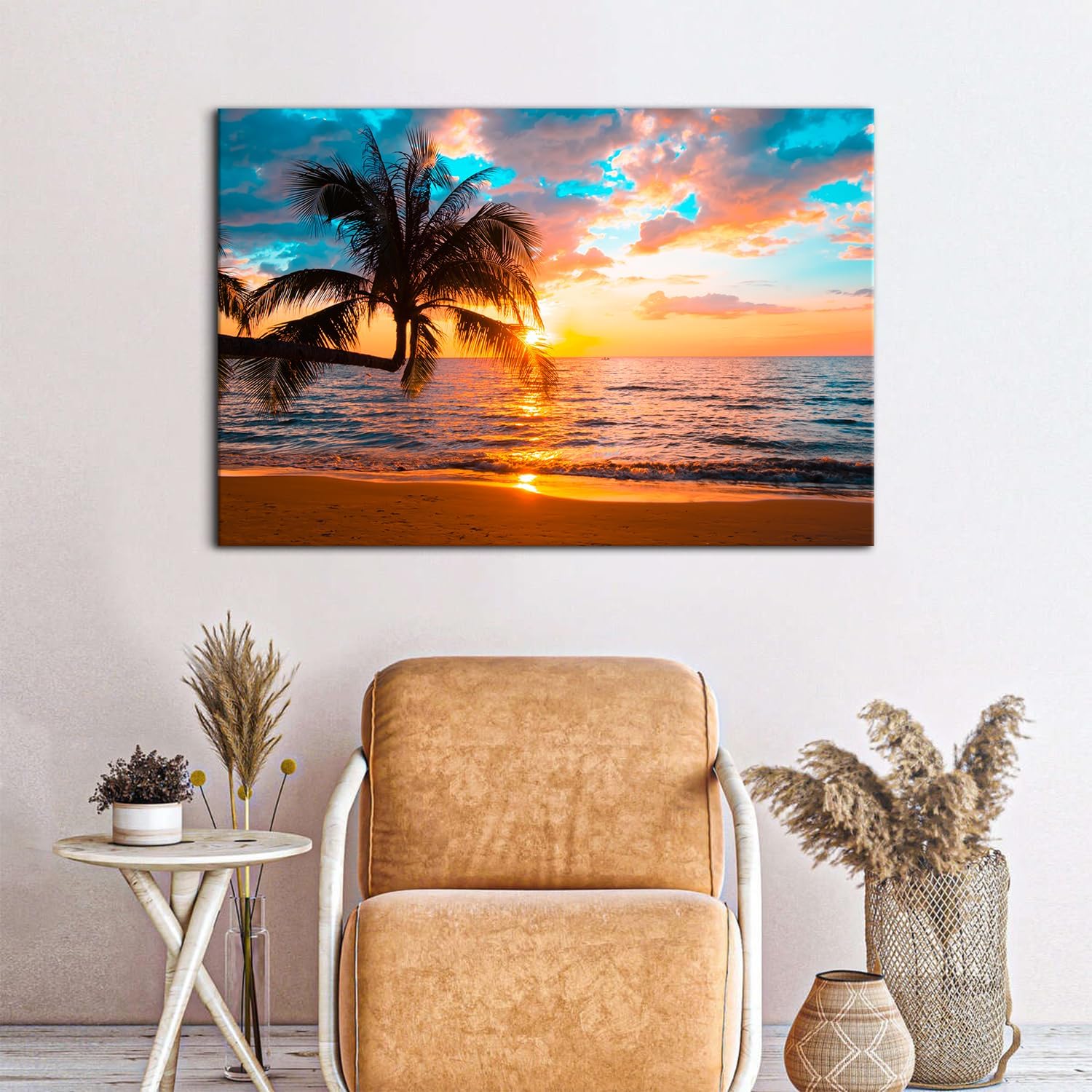 Beach Wall Art Palm Tree Coastal Wall Decor Nature Ocean Landscape Picture for Bedroom Living Room 24x36" Nautical Painting Sunset Seascape Photo Canvas Prints Modern Artwork Kitchen Home Decorations