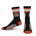 For Bare Feet NFL 4 Stripe Deuce Crew Sock, Cincinnati Bengals, Large