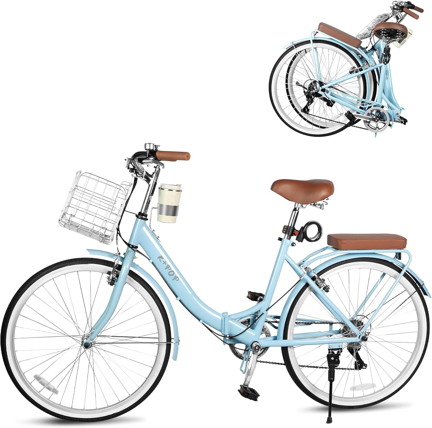26 Inch Foldable Beach Cruiser Bike with Detachable Cup