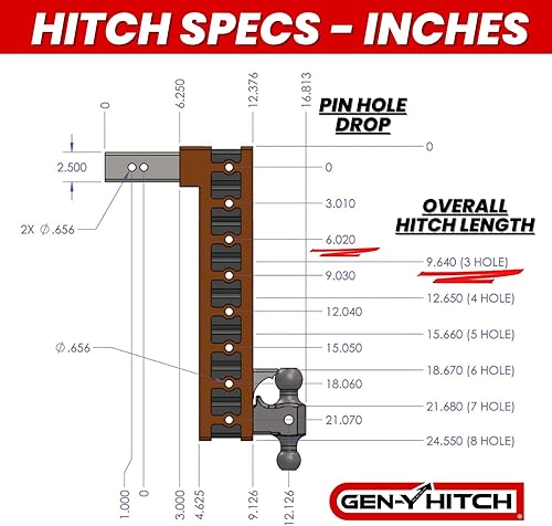 Miniatura 7 de GEN-Y GH-1623 MEGA-Duty - Enganche de caída ajustable de 6 pulgadas con doble bola GH-0161, GH-0162 bloqueo de punta para receptor de 2.5 pulgadas,
