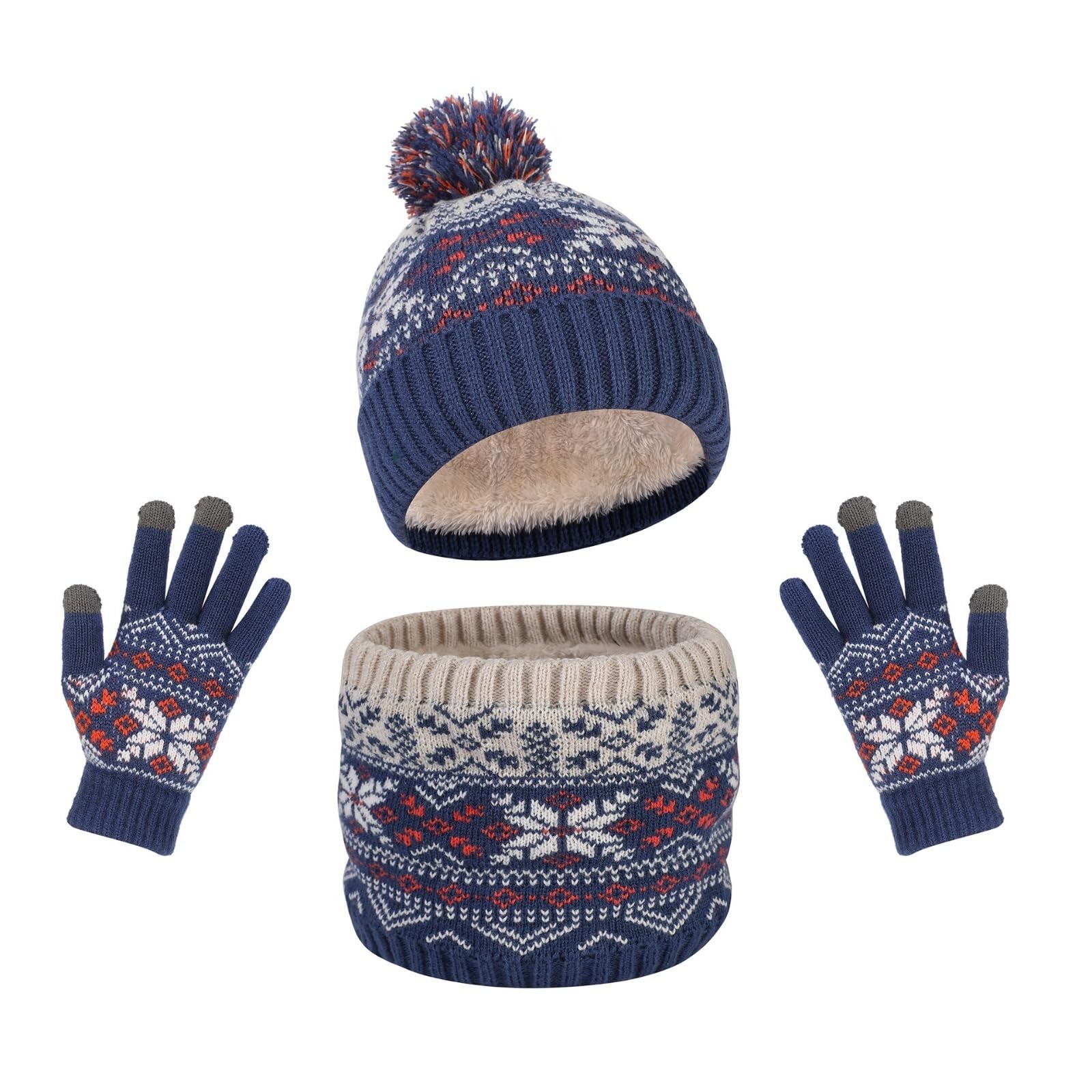 Bonnet écharpe gants ski pour enfants ensemble thermique flocon - 4