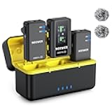 NEEWER CM28 PRO Wireless Lavalier Lapel Microphone System with Charging Case 48KHz 16 Bit Uncompressed Audio Noise Canceling 4GB Storage 9Hrs Recording Compatible with iPhone iPad Android Camera PC