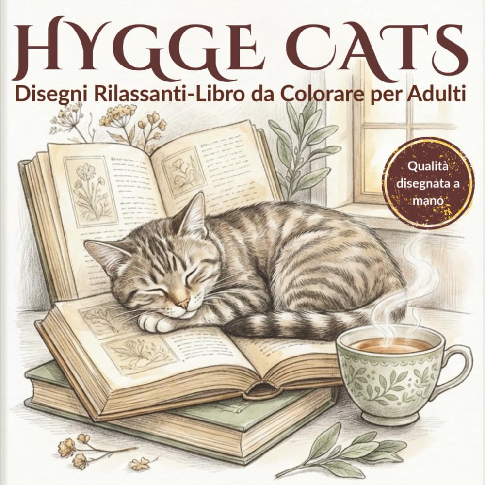 HYGGE CATS Disegni Rilassanti Libro da Colorare per Adulti: Mindfulness e Relax con Gatti Realistici e Illustrazioni a Matita (Edizione Premium)