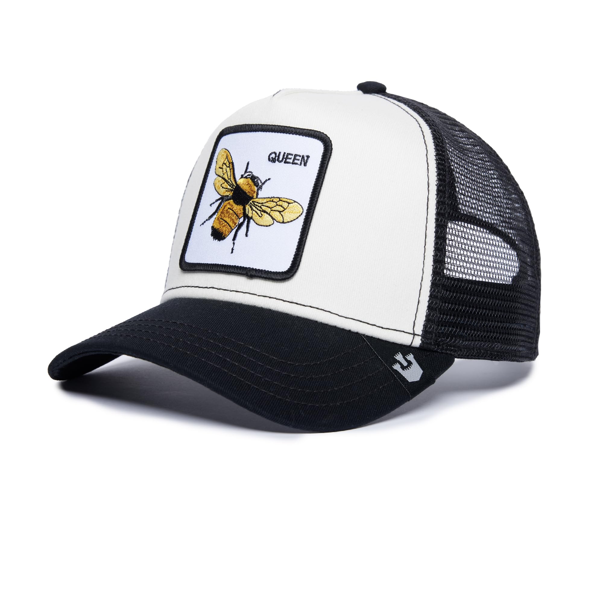 Goorin Bros. The Farm Original Core Unisex verstelbare truckerspet met kliksluiting achter. Zwart/wit (The Queen Bee), eenheidsmaat., one size