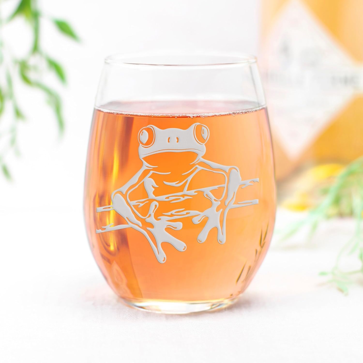 Tree Frog Stemless Wine Glass - Frog Gift, Forest Gift - 2 Glasses