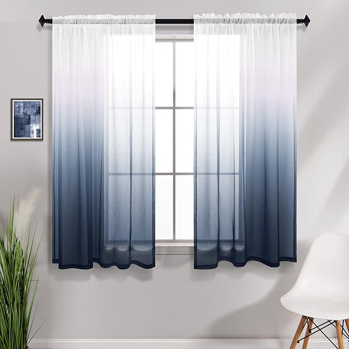 KOUFALL Navy Blue Bathroom Curtains for Window 2 Panels Rod