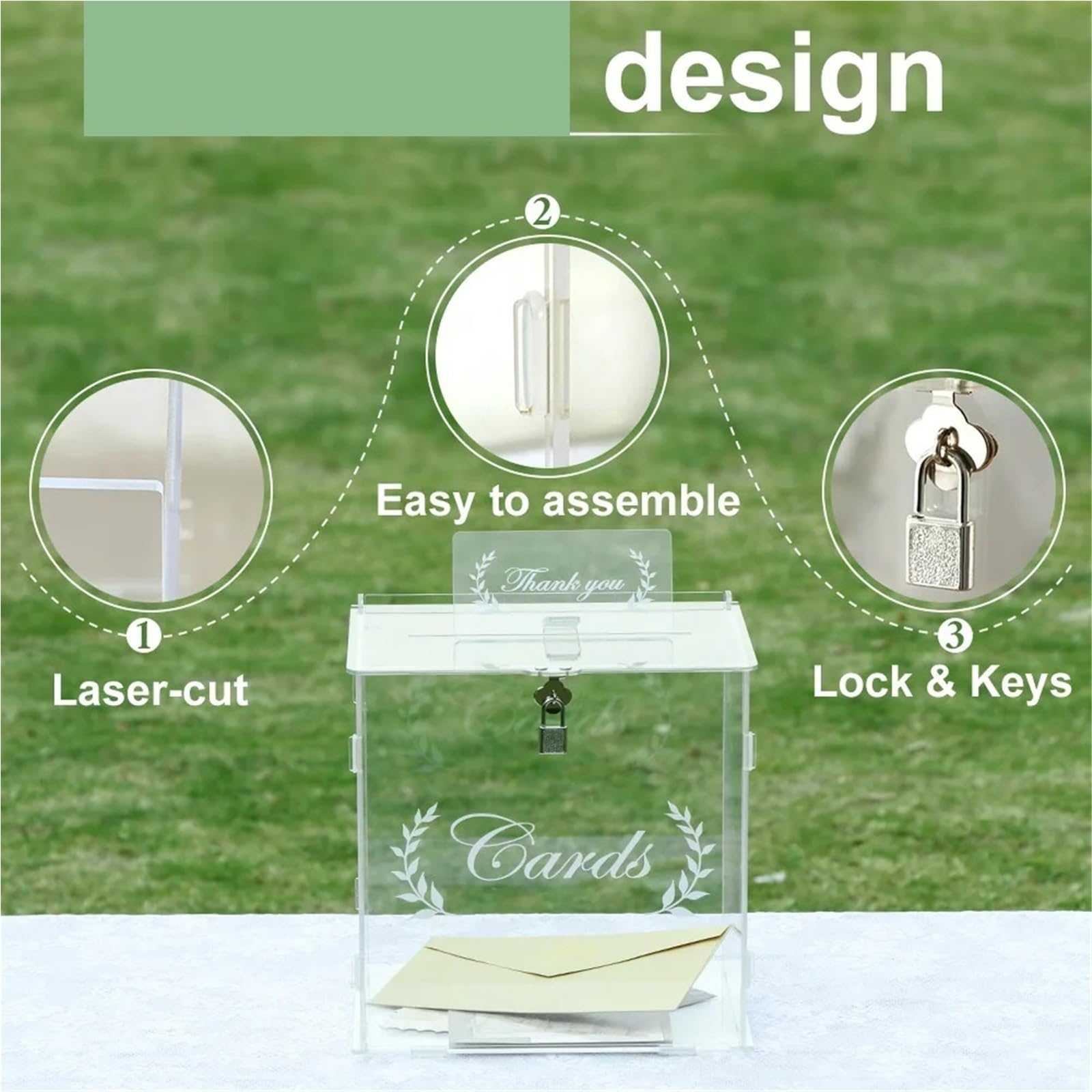 Caja transparente for tarjetas de boda con cerradura