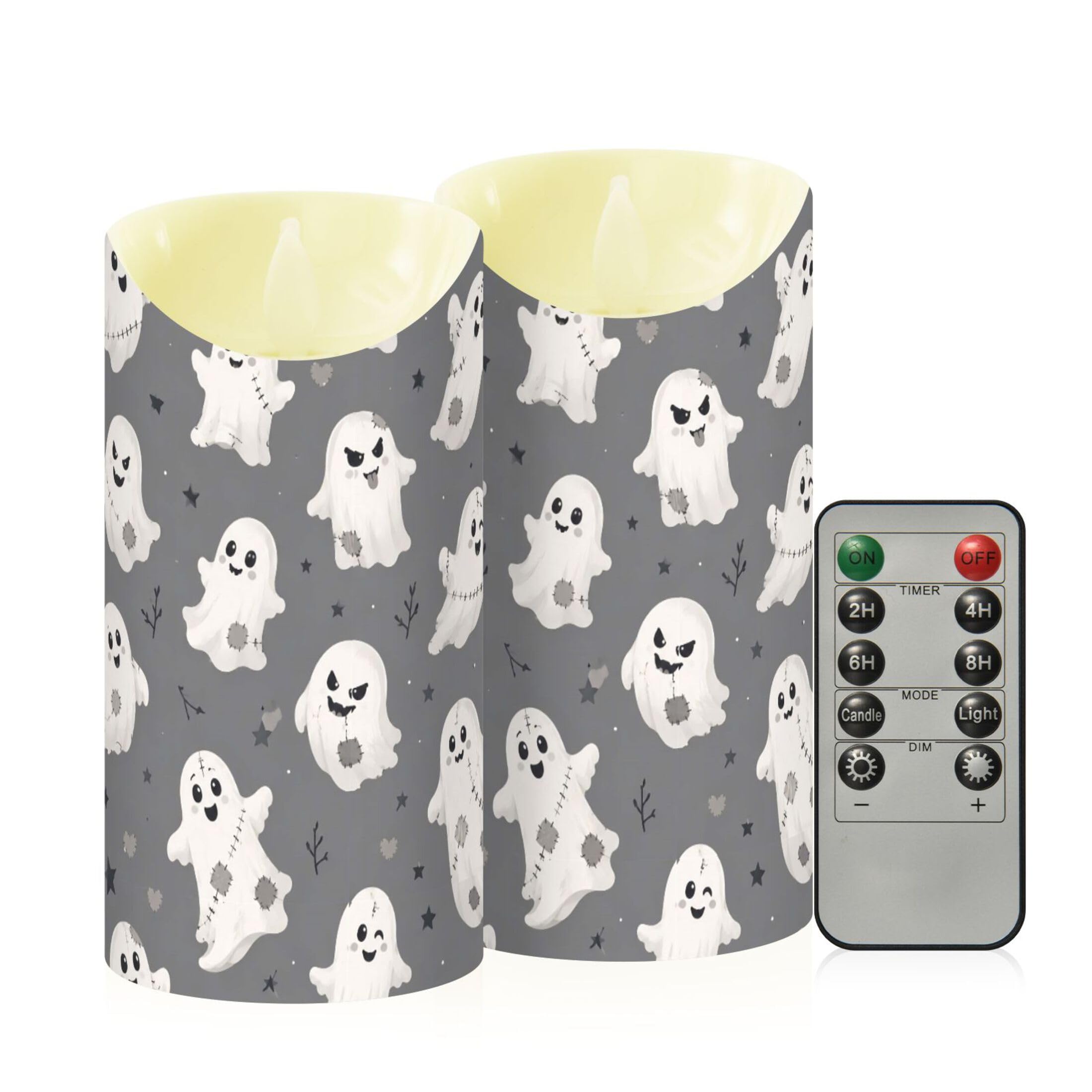 Fuauuyl Ghosts LED Flameless Candles Flickering Plastic Pillar Candles Battery Operated Votive Candle with Remote Control and Timer, Home Decoration 2 Pack