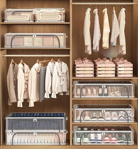 منظم احذية شفاف قابل للتكديس، 60 × 30 × 21 سم، رف احذية قابل للطي للخزانة، منظم تخزين احذية تحت السرير (عبوتان)