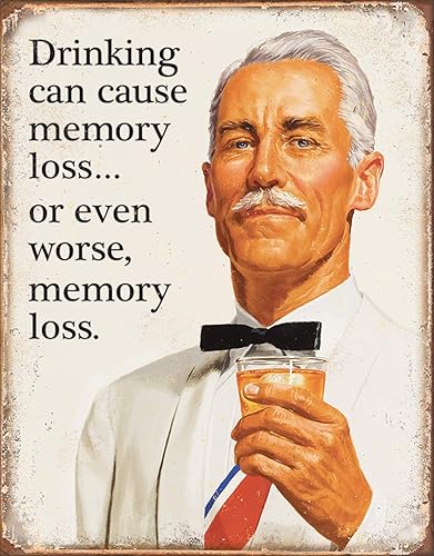 Miniatura 19 de Desperate Enterprises Cartel de lata con texto en inglés «Alcohol – I Only Drink to Make You More Interesting – Decoración nostálgica de metal
