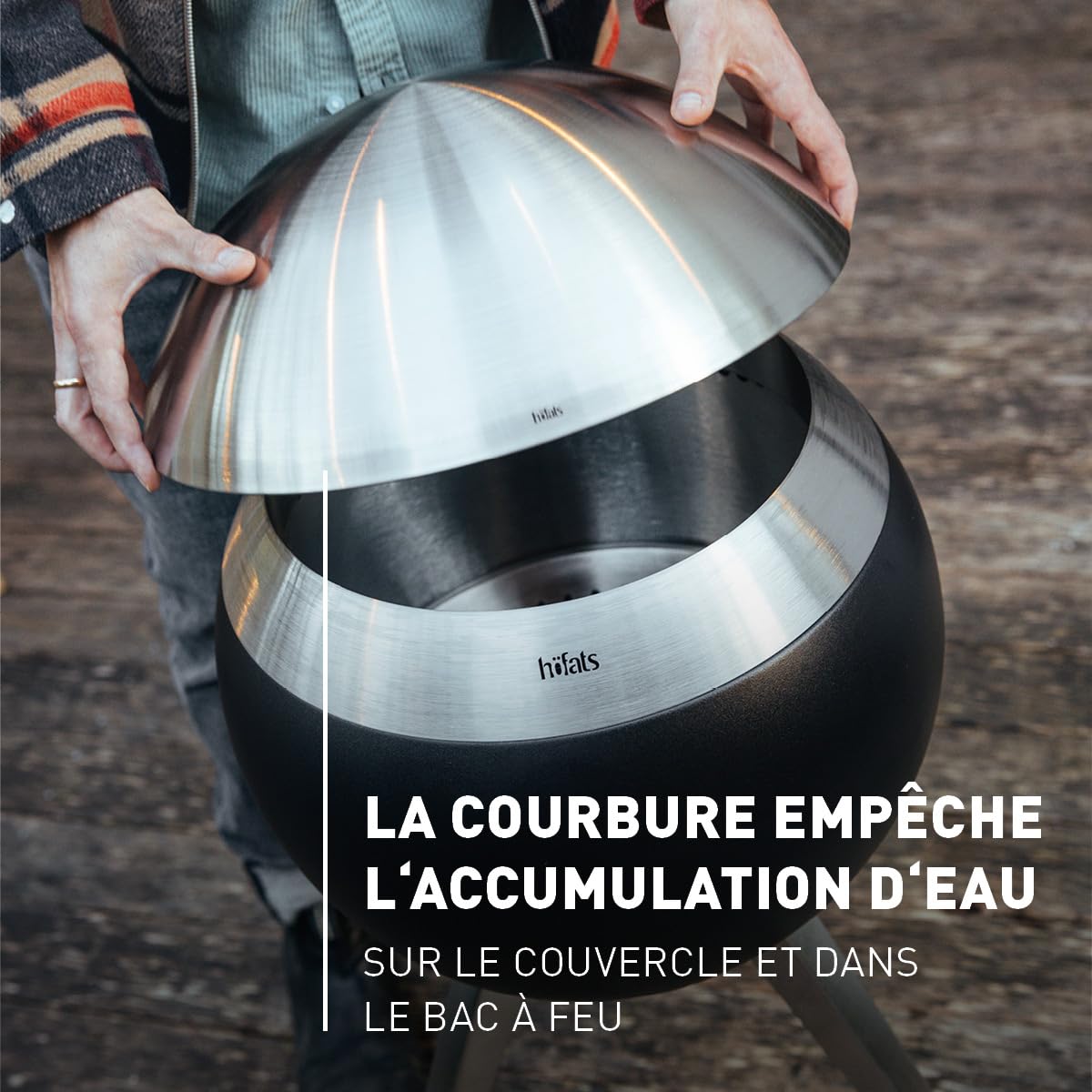 Höfats - Couvercle Moon 45 inox - Housse anti-cendres et étincelles - Courbe pour éviter l'eau - Résistant aux intempéries, robuste, durable - Rond