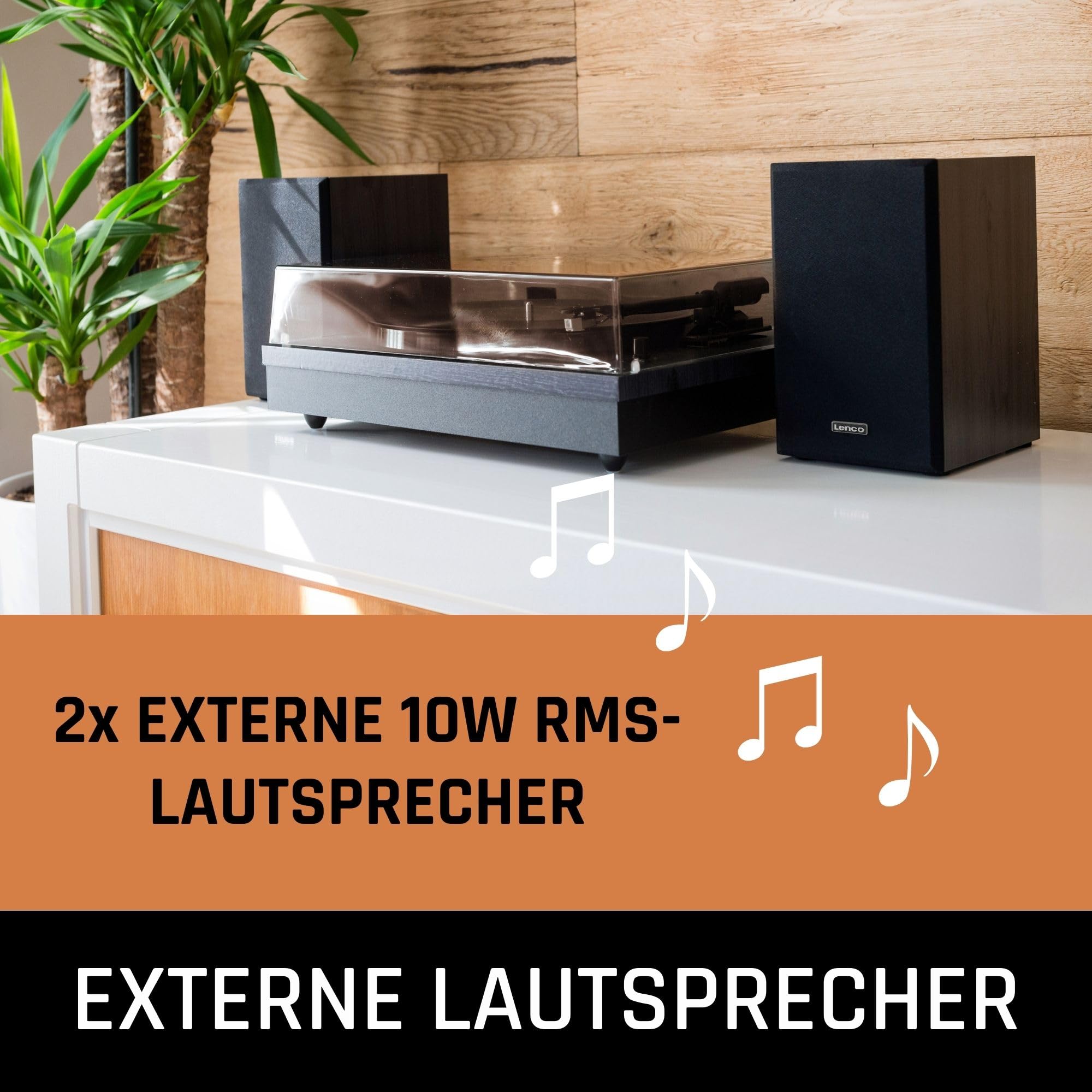 Lenco LS-300BK - Plattenspieler - Schallplattenspieler | LS-300 - Vinyl Player - Bluetooth - 2 x 10 W RMS - Riemenantrieb - Auto-Stopp - MDF-Gehäuse