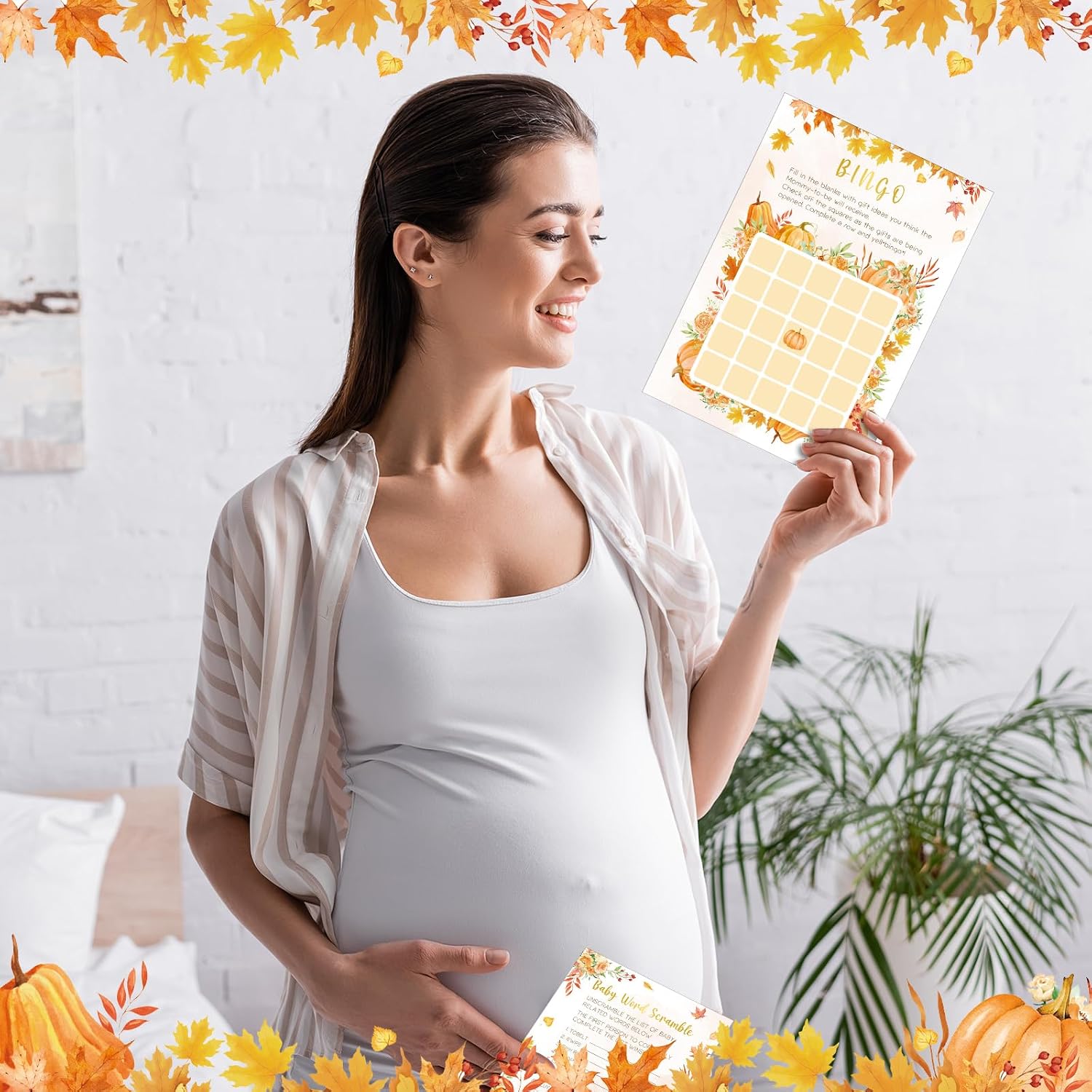 Zhanmai 145Pcs Fall Pumpkin Baby Shower Games Fall Game Activity Cards