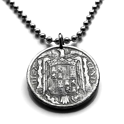 1940 Spain España 10 Cent coin pendant escudo Español Madrid Barcelona Sevilla Granada Zaragoza Toledo Cadiz Tenerife Córdoba Valencia Málaga Bilbao