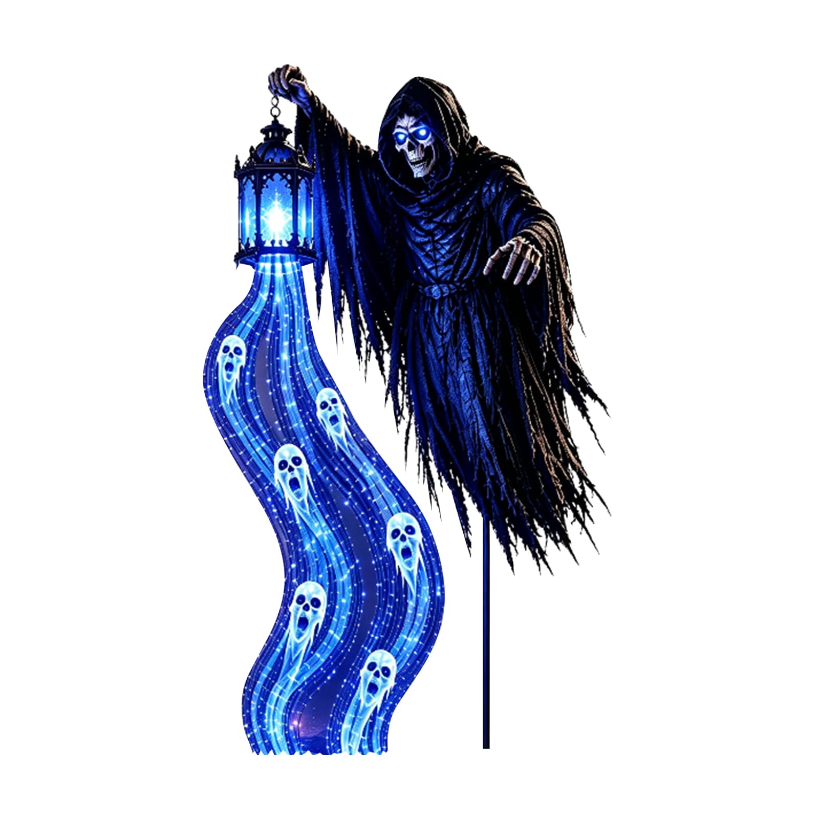 Halloween Grim Reaper Animated Solar Garden Stake Light with Blue Ghosts