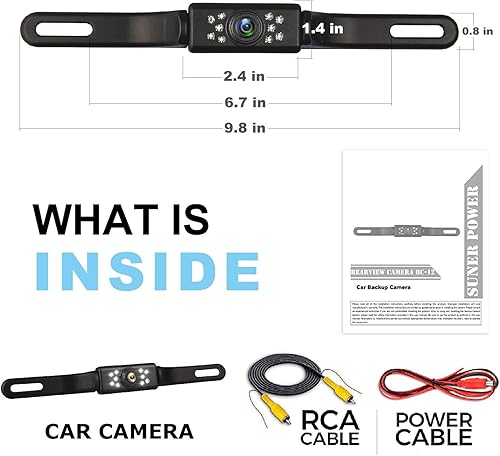 Miniatura 7 de Cámara de respaldo para automóvil, visión nocturna HD, cámara de visión trasera, con 9 luces LED, fuente y cámara trasera, ángulo de visión amplio,