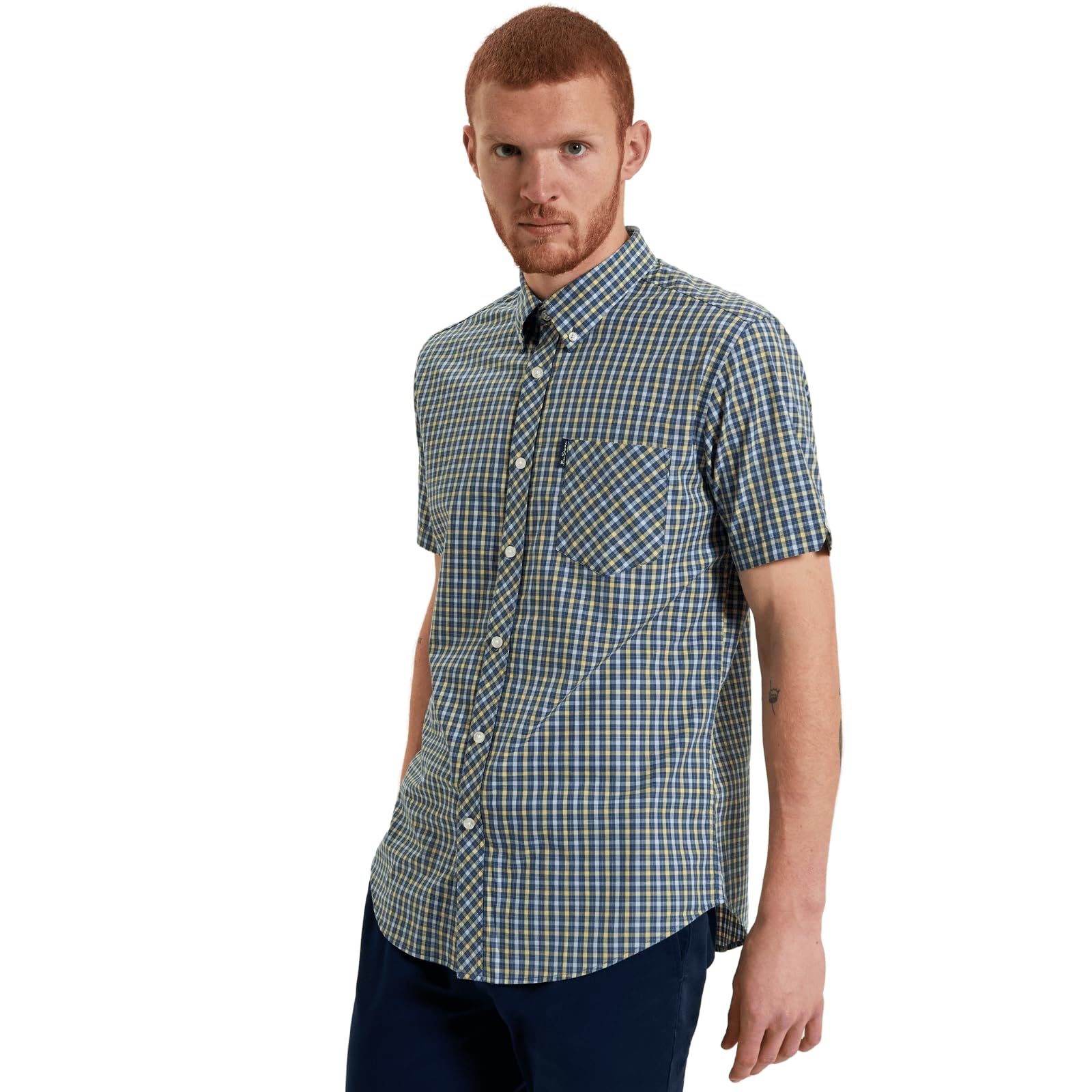 Ben Sherman Men's Corn Signature House Check Short Sleeve Shirt For In 4XL