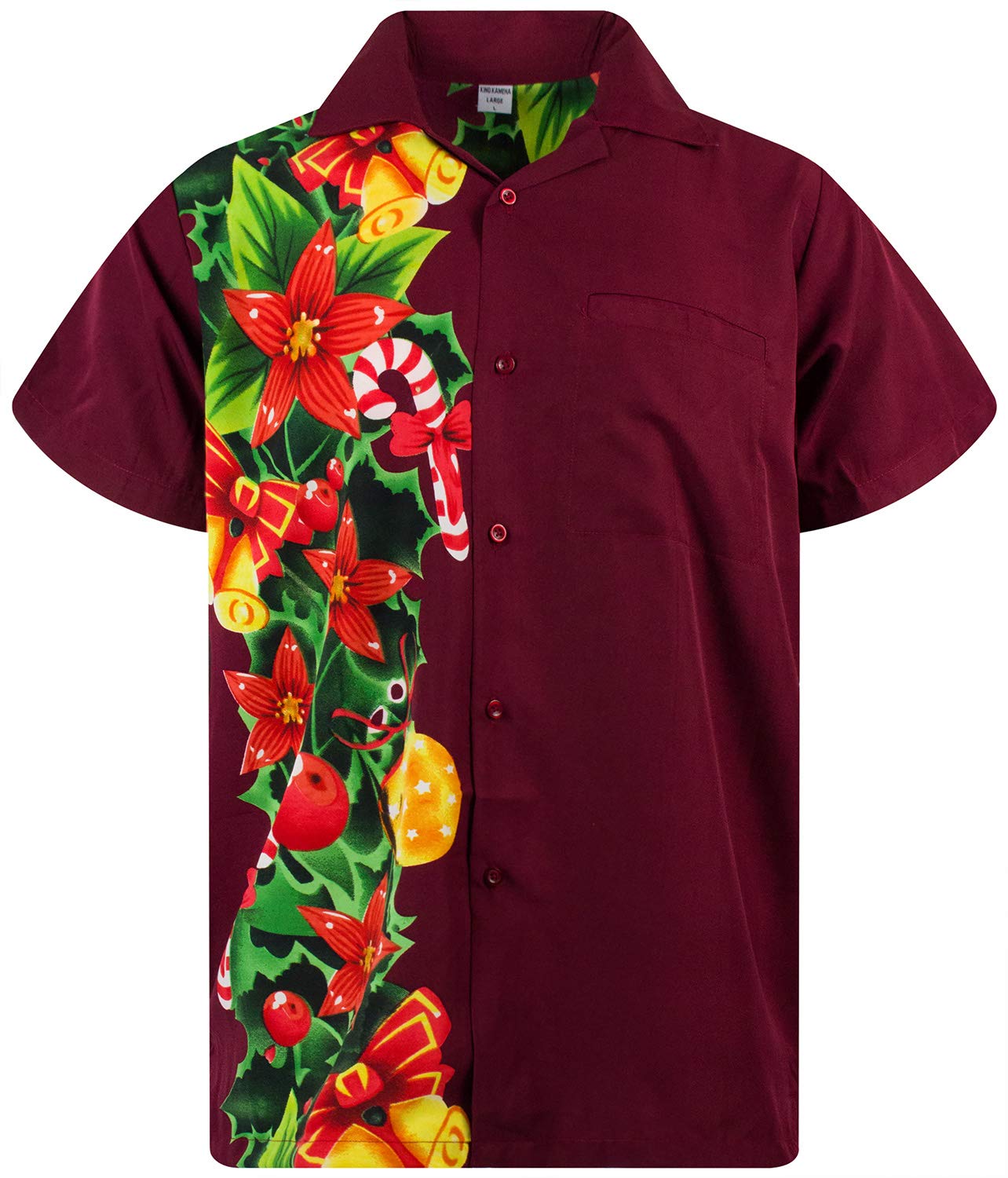 King Kameha Funky Hawaiian Shirt, Shortsleeve, X-Mas, Christmas Wedding, Red, 6XL