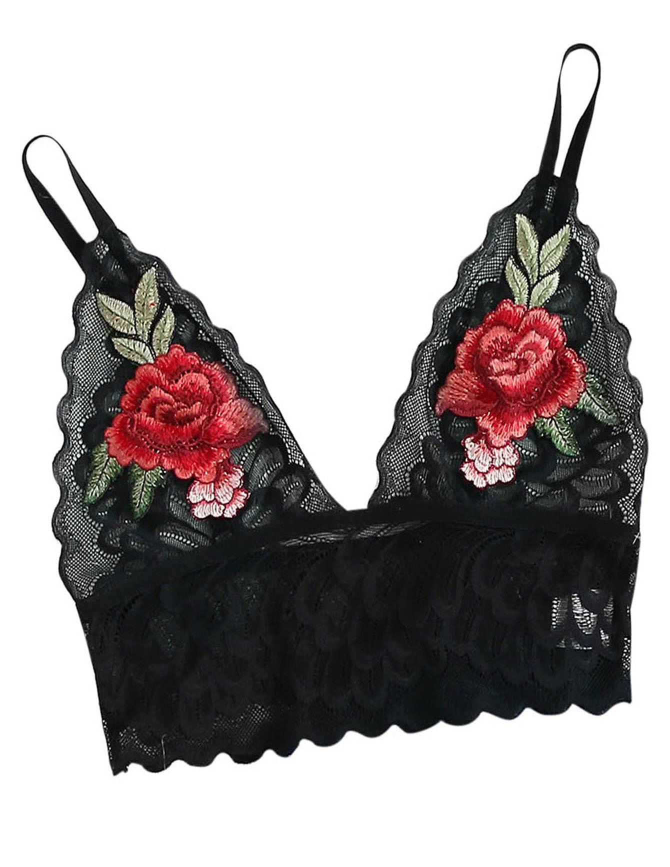 SweatyRocks Sexy Women's Bralette Floral Embroidered Spaghetti Strap Tops