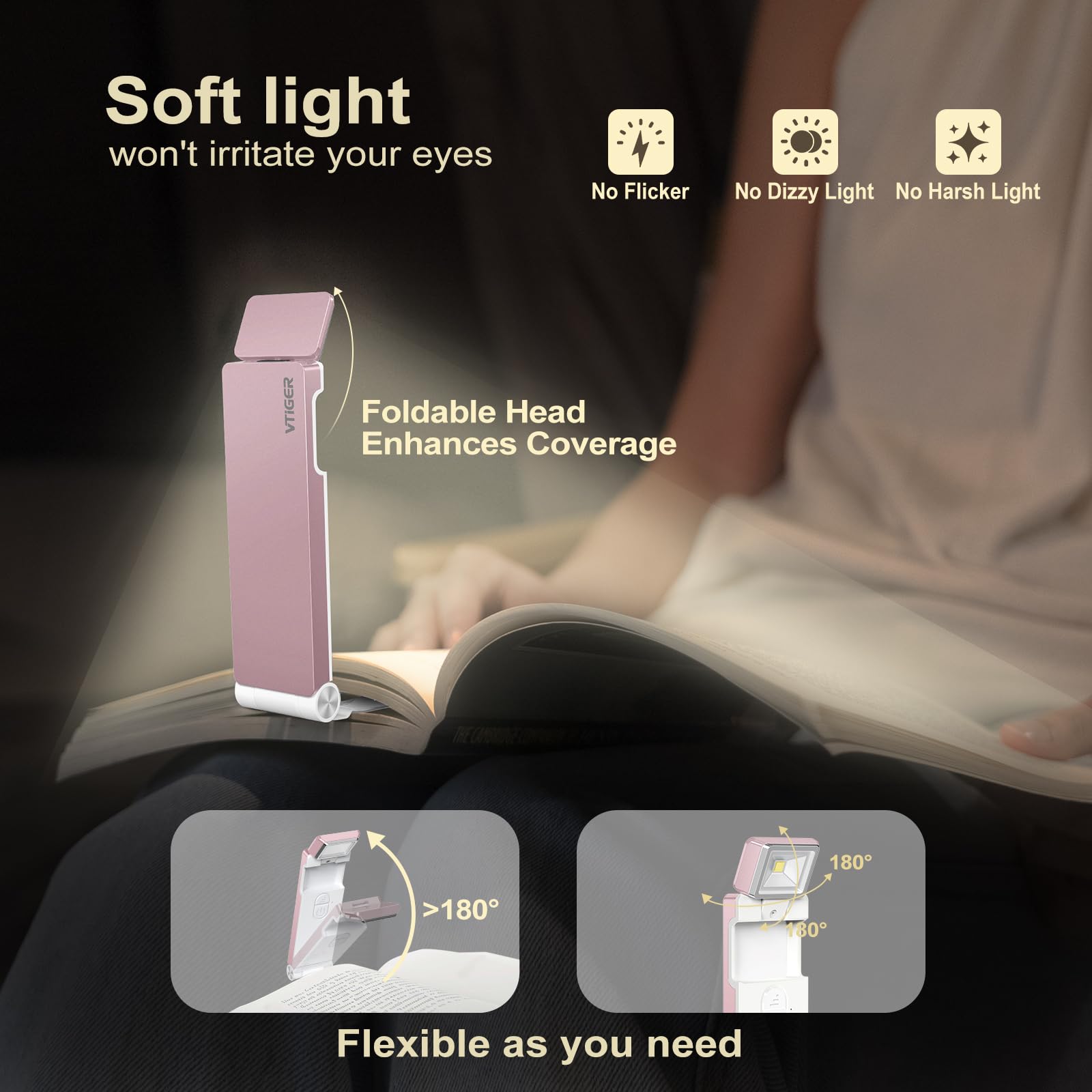 VTIGER Reading Light, USB Rechargeable Book Light for Reading in Bed,Foldable Clip-on LED Booklight - Image 3