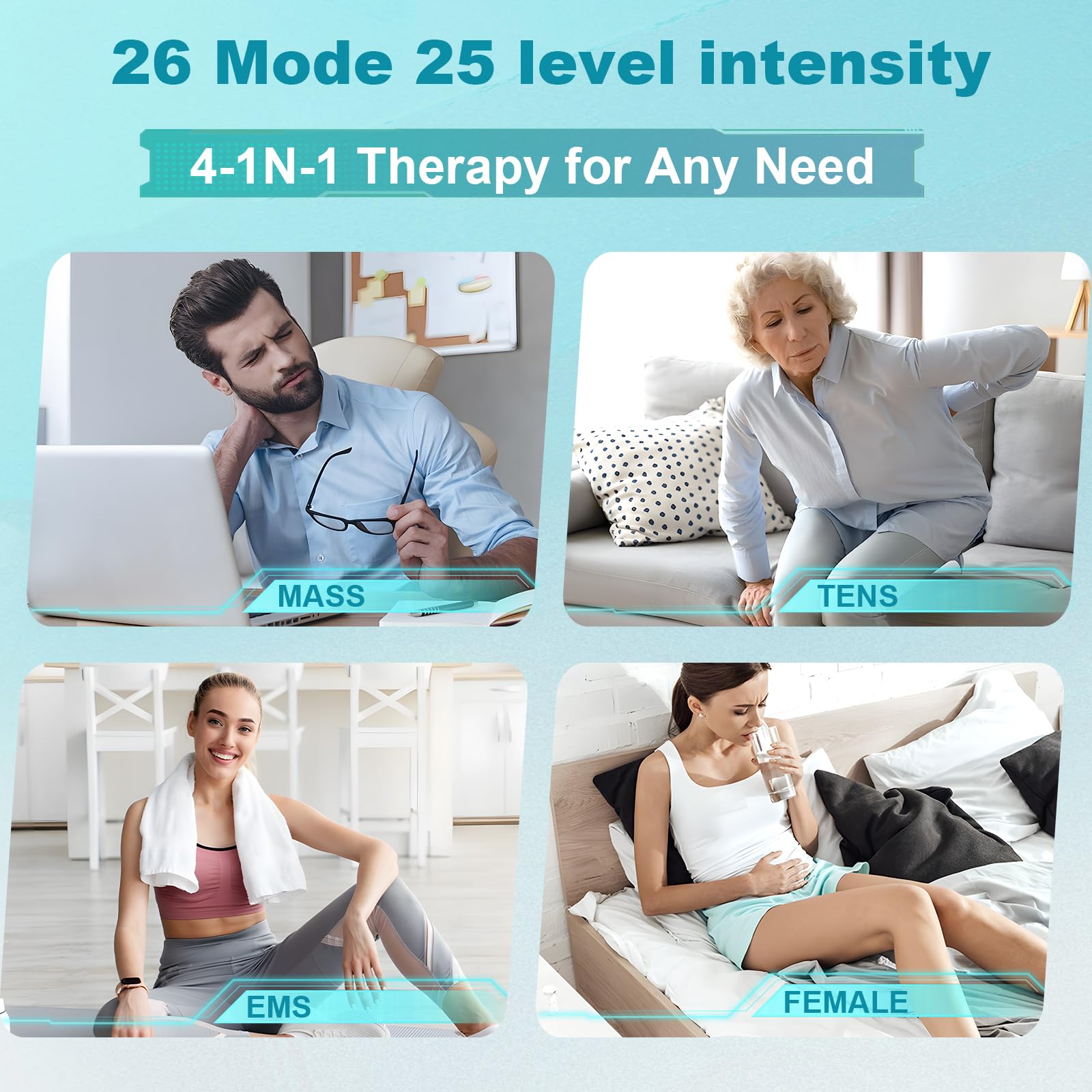 Wireless Tens Unit Muscle Stimulator for Pain Relief, 26 Mode 25 Intensity APP Controlled Bluetooth Wireless TENS & EMS Muscle Stimulator - Used to relieve pain in all parts of the body (Blue)