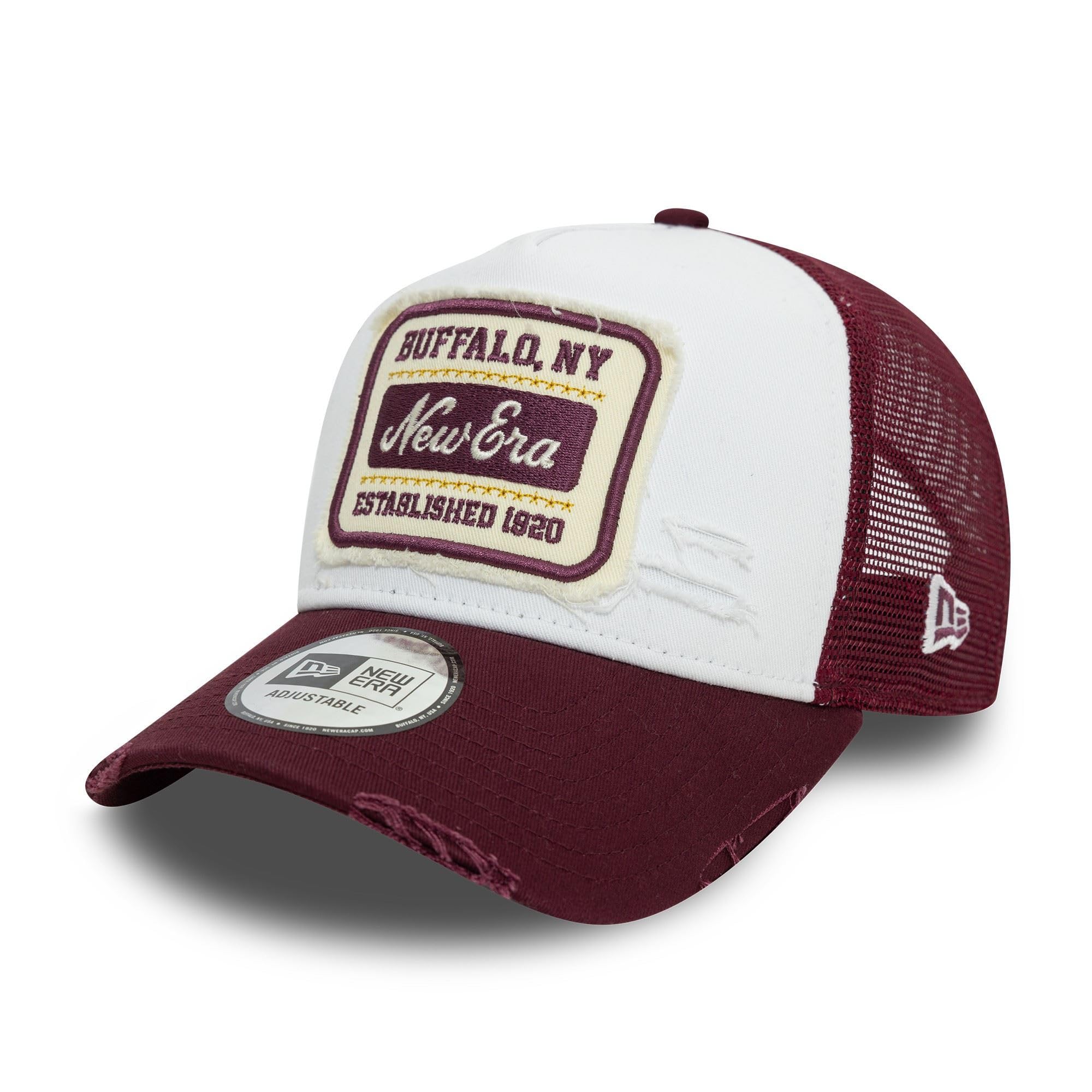 New Era Cap Adjustable Snapback Patch Distressed Look Trucker Cap hat A-Frame White red