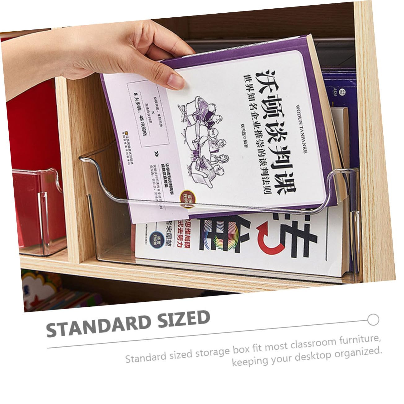 PRETYZOOM Contenitore Trasparente con Manico in Plastica per Libri Scolastici Scatola per Libri Piccoli e Articoli da Cancelleria , Organizzazione Pratica per Aula e Uso Quotidiano