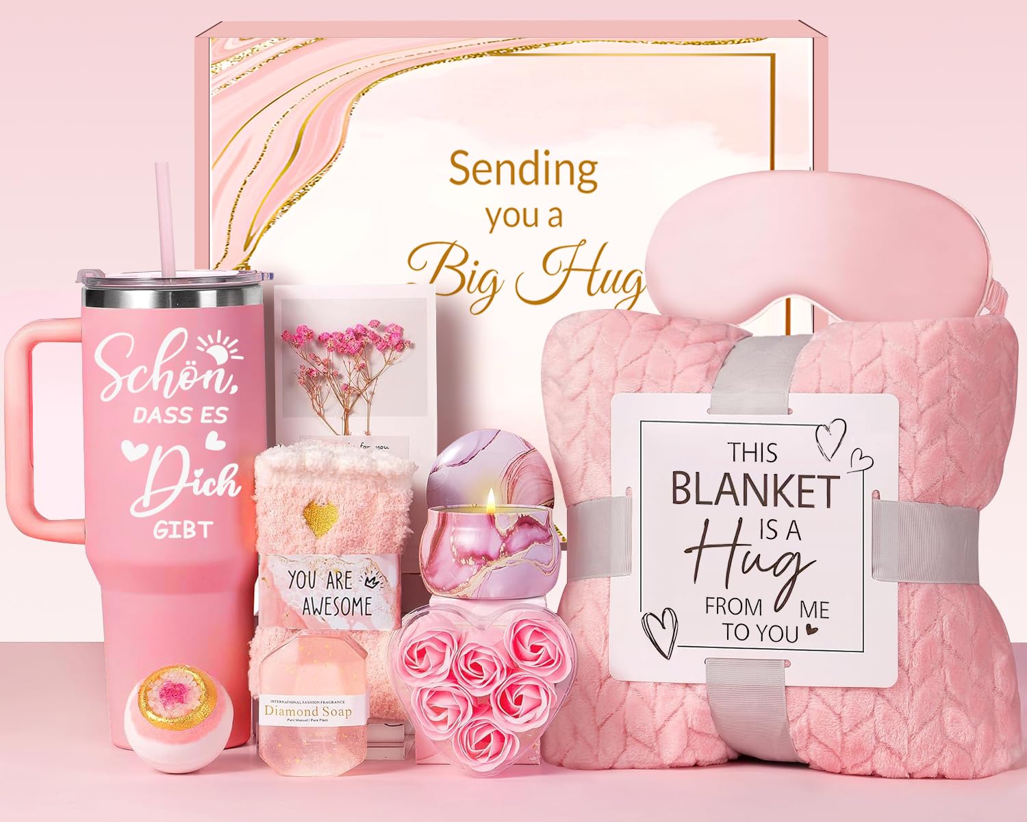 AOKILE Geschenke für Beste Freundin, Geburtstaggeschenk Geschenke Set für Frauen Beste Freundin, Kuscheldeck Geschenke für Mama Frauen, Ehefrau mit 40OZ Edeltahl Weinbecher