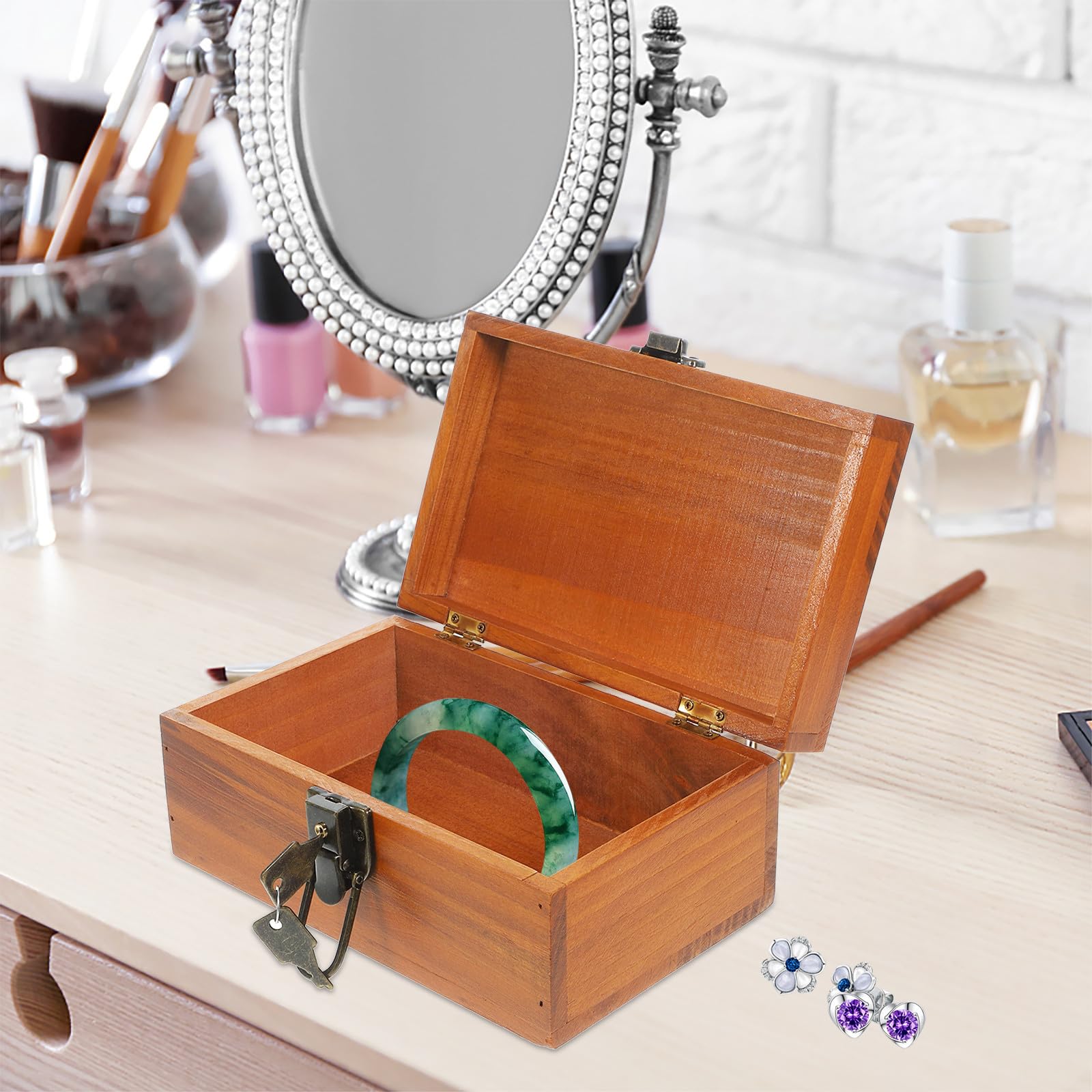 Hemobllo Vintage Retro Stil mit Schloss Aufbewahrungsbox Schmuckkästchen Braun zum Organisieren für Kleine Schmuckstücke und Ringe im Schlafzimmer