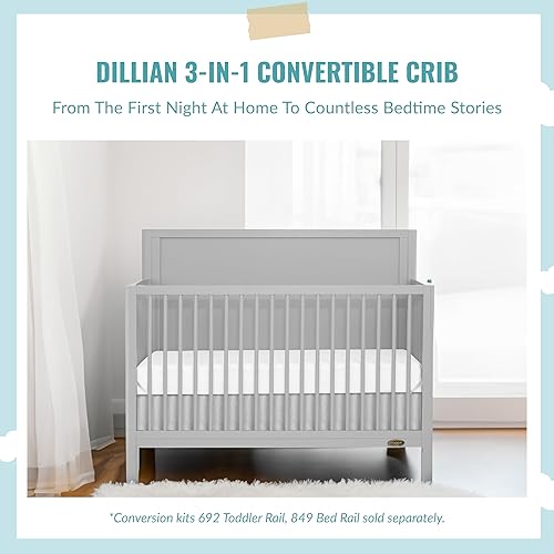 Miniatura 6 de Evolur Dream On Me Dillian - Cuna convertible 3 en 1 en gris guijarro, certificado JPMA y Greenguard Gold, fabricada con madera de pino de Nueva