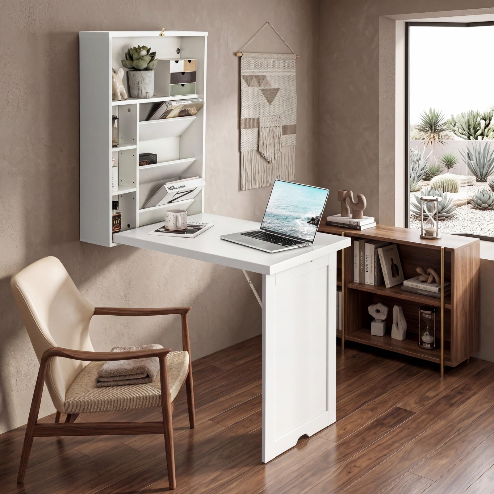 KOMFOTTEU Escritorio Plegable de Pared con 7 Compartimentos