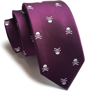 Elfeves Mens Skinny Novelty Ties Repp Skull Design Jacquard Woven Casual Halloween Necktie