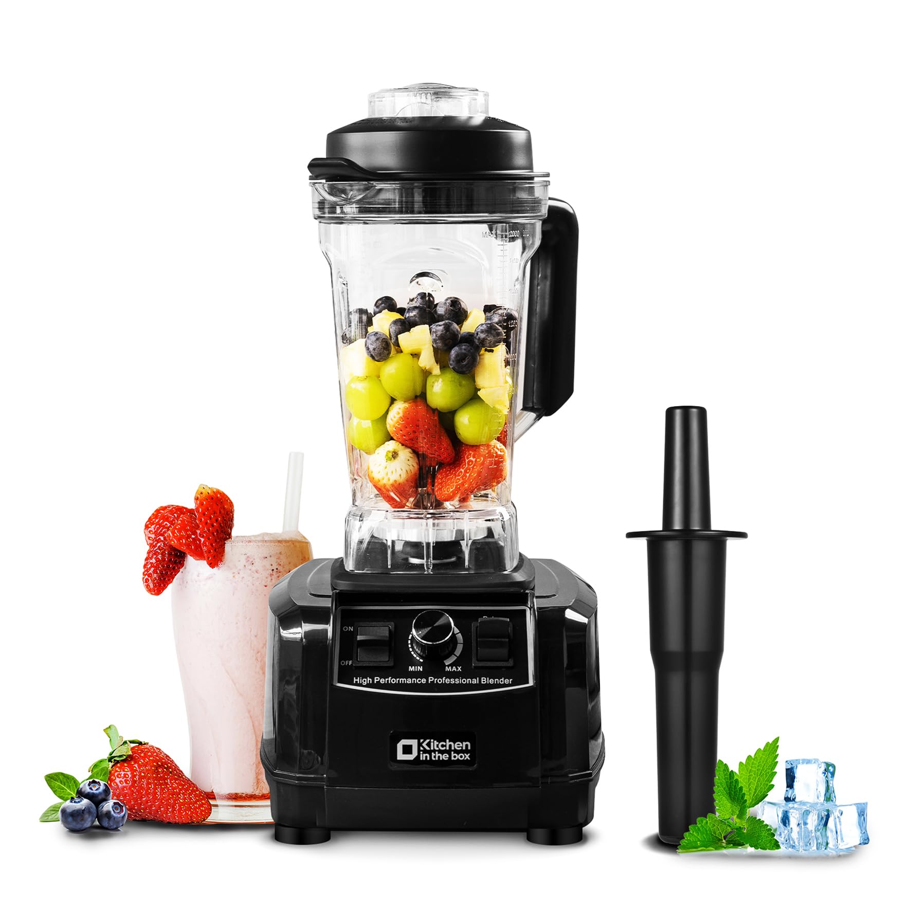 Kitchen in the box Frullatore Professionale, 1500W 2L Senza BPA Frullatore Elettrico, Regolazione Velocità, Frulla Ghiaccio, Smoothie e Frappè (Nero)