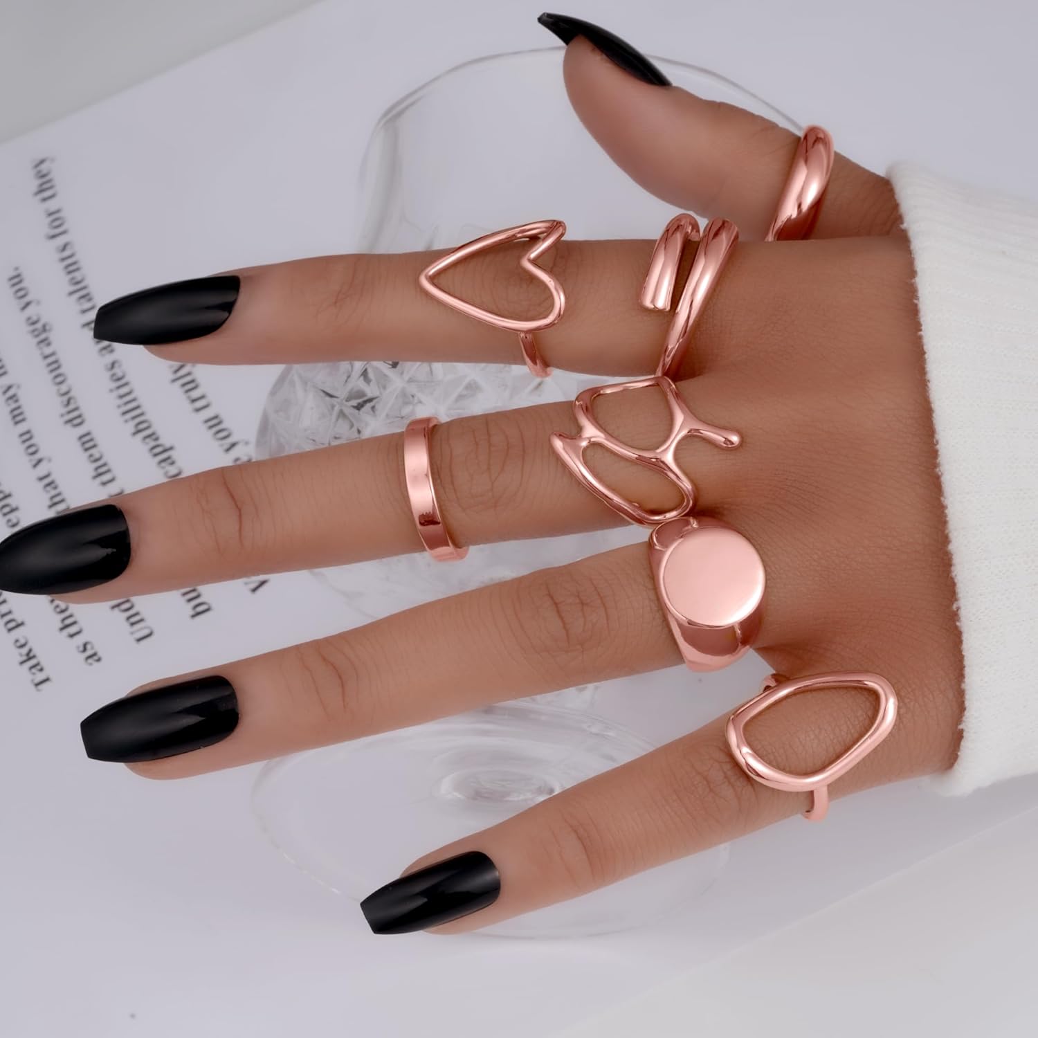 FAXHION 12PCS Gold Stackable Rings Set for Women, 18K Gold Plated Open Stacking Knuckle Ring, Adjustable Chunky Signet Band Statement Ring for Gift - Image 3