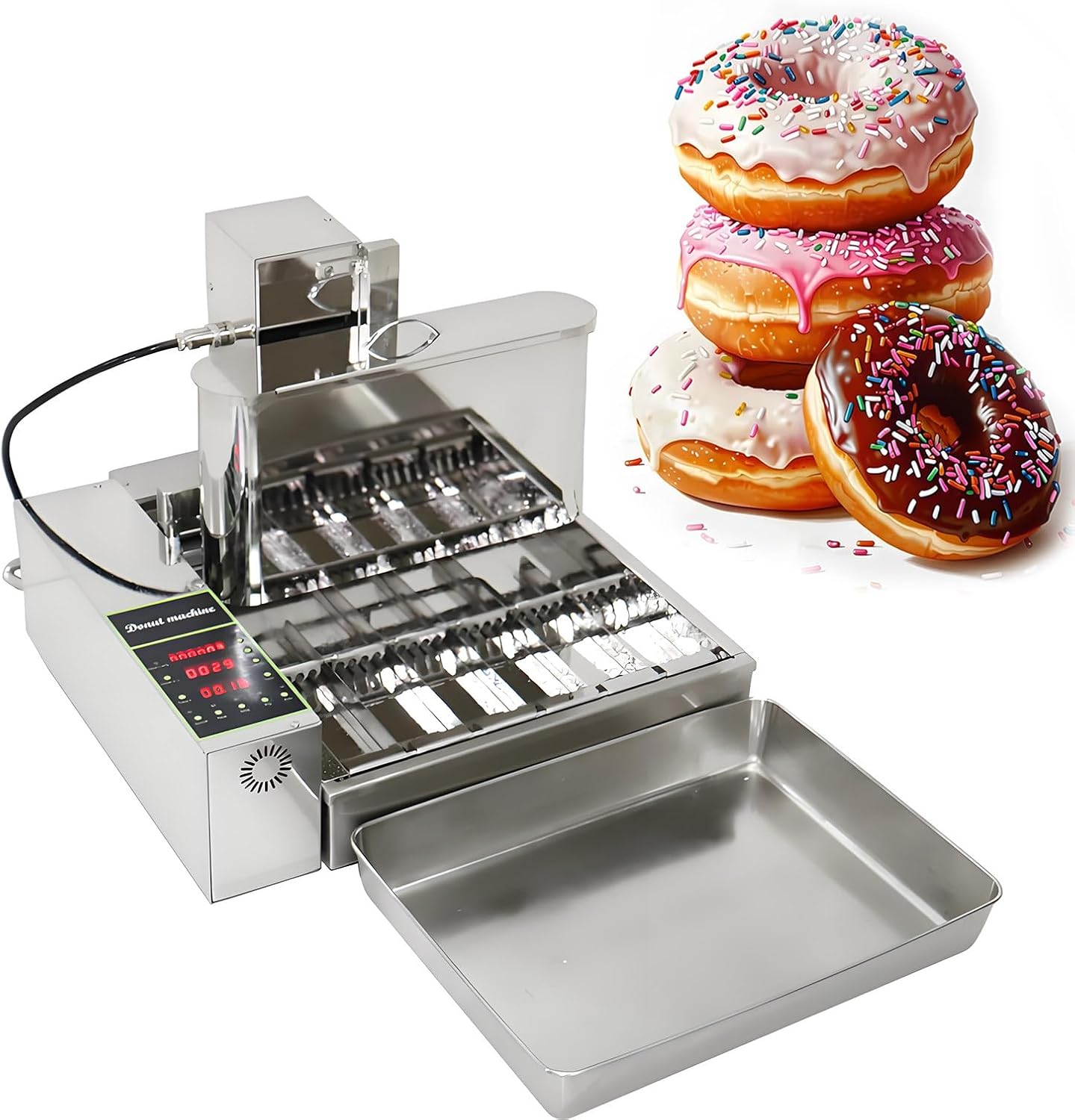 1800pcs/hour Mini 4-Row Donut Maker, Automatic Donut Machine, 2000W Commercial Doughnut Frying Maker