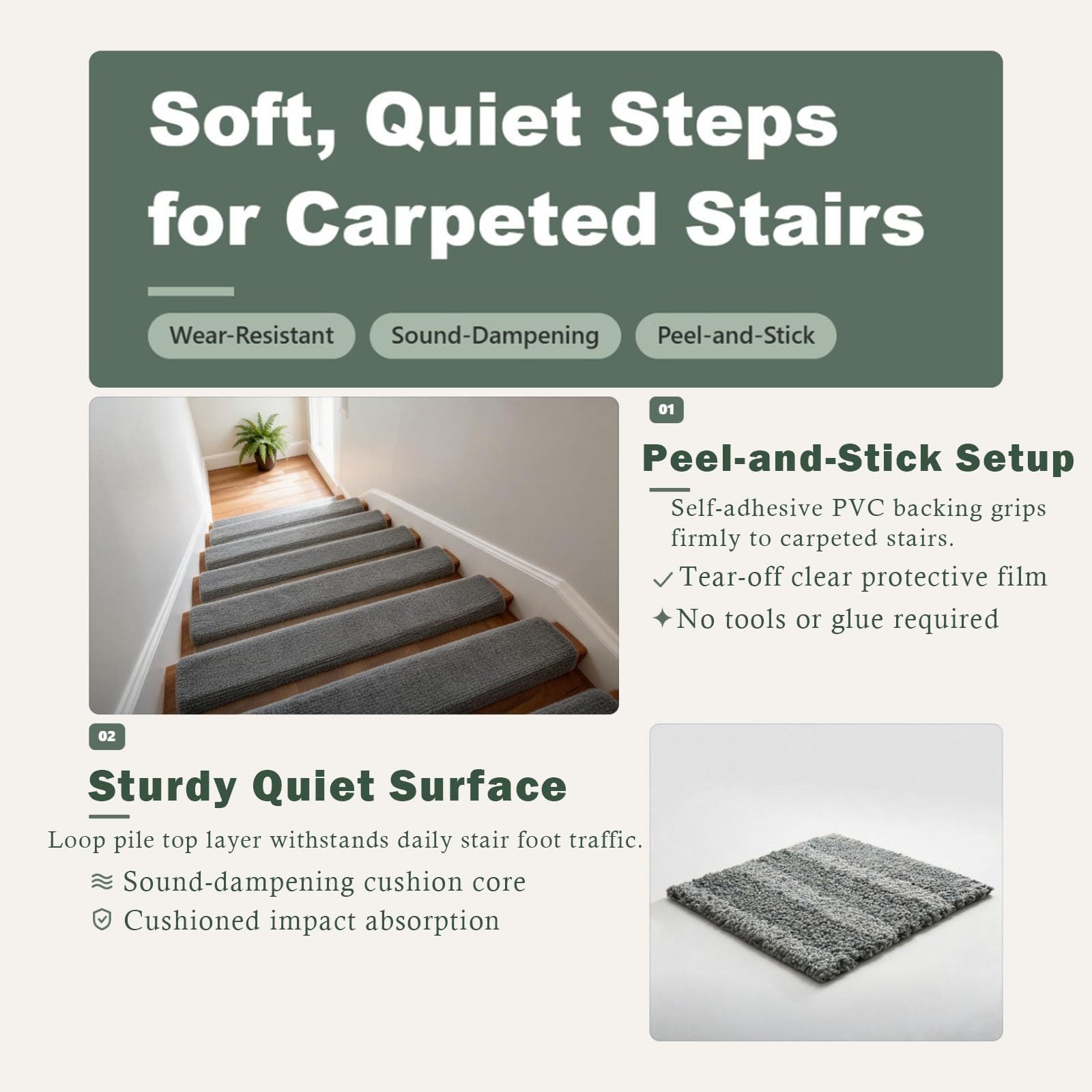 Tapis escalier antidérapant Marches D'escalier en Tapis Bullnose pour Marches en Bois, Largeur 22 Cm 24 Cm | Surface Résistante À L'usure, Finition Ourlet Cousu, Couvre-marches Alternatifs.(C-4 PCS,L 60cm x W 22cm)