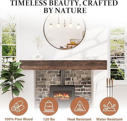 Miniatura 19 de Mantel de chimenea de 60 pulgadas, estante de mantel hecho a mano para sobre chimenea, mantel de madera con soporte invisible resistente, estantes