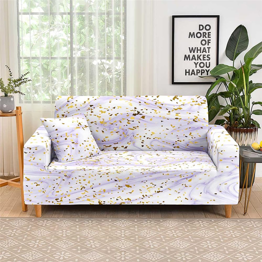 Stretch Sofa Covers Spandex Couch Cover Marble Print Sofa Slipcovers, Armchair Cover Non-Slip Couch Covers Loveseat Covers Modern Sofa Cover S-XL (Medium (57"-73"),Purple Marble)