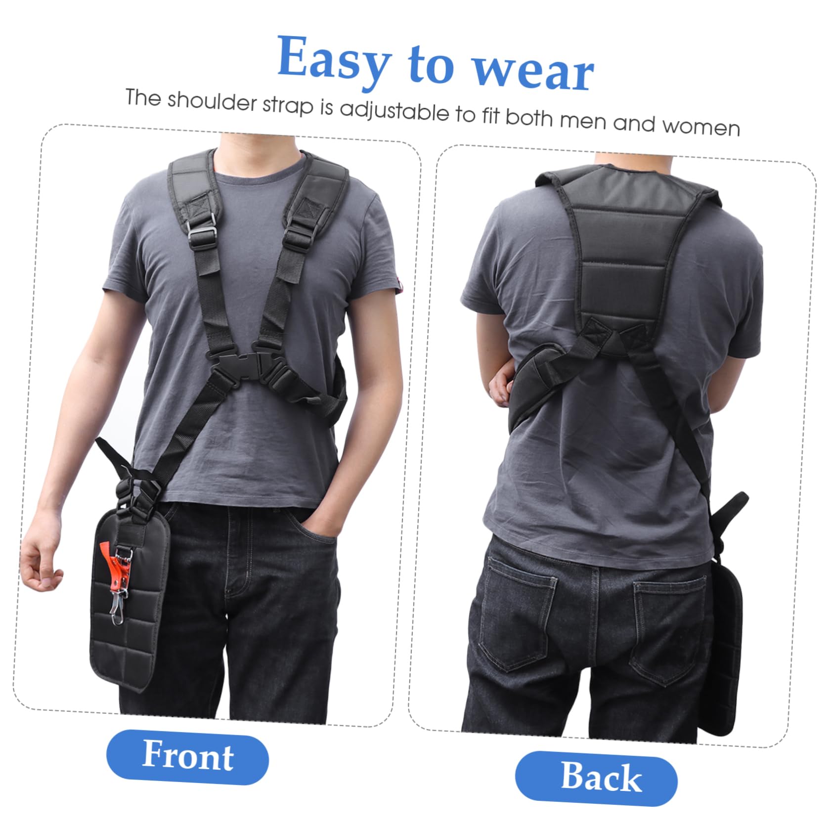 YARNOW Correa para Desbrozadora Doble Hombro de Nylon Ajustable Negro | Gancho de Transporte y Pinzas, Fácil de Colocar y Soltar, para Cortacésped y Desbrozadora