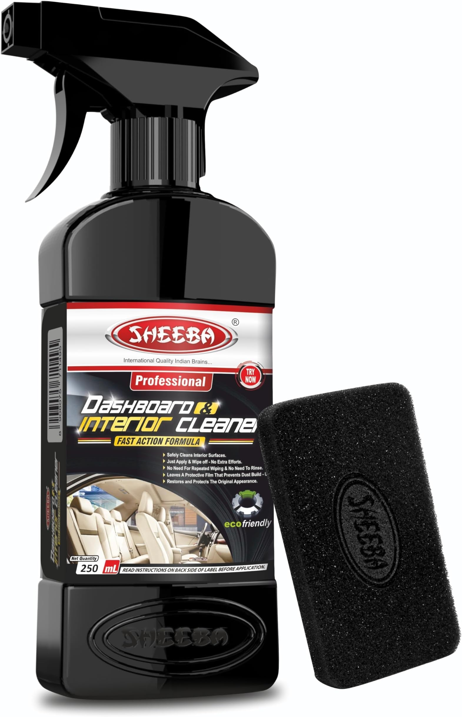 SHEEBA Dashboard & Interior Cleaner for Various Car Surfaces of Plastic, Vinyl, Rexene & Leather I Cleans & Protects I Easy to Use I Effortless I 250mL.