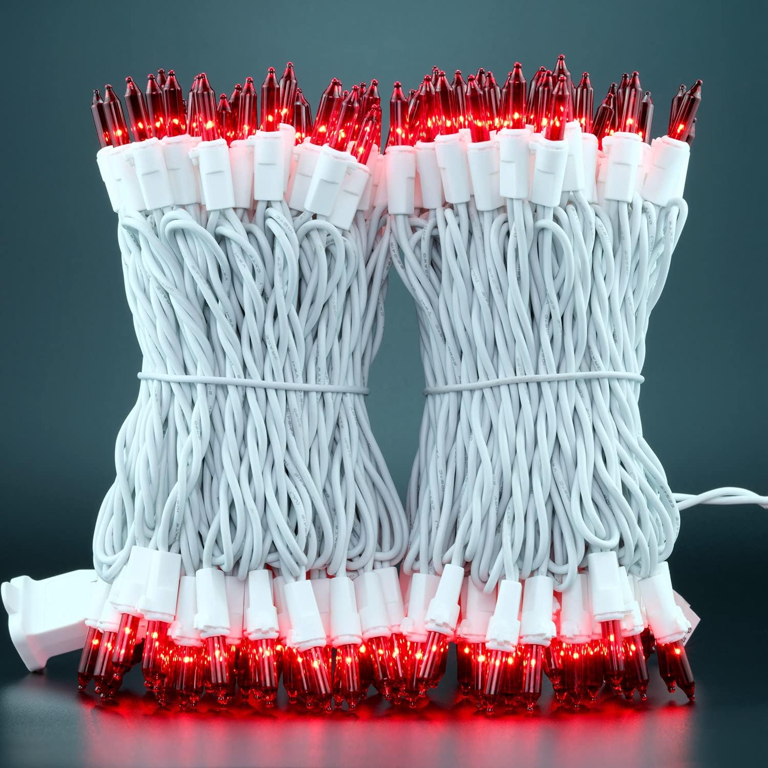 YULETIME 200 Red Christmas Lights, Pack of 2 Sets 33 Feet 100 Count UL Certified Incandescent String Lights (Red - White Wire) - Image 8