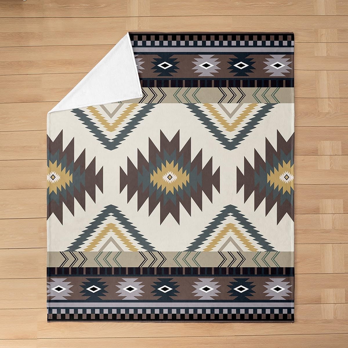 Feelyou Rustic Southwestern Flannel Fleece Throw Blanket Twin 60"x80" Kids, Stitched Western All Season Bed Blanket for Sofa Couch, Tribal Native Brown Fuzzy Blanket, Plush Blanket Room Decor
