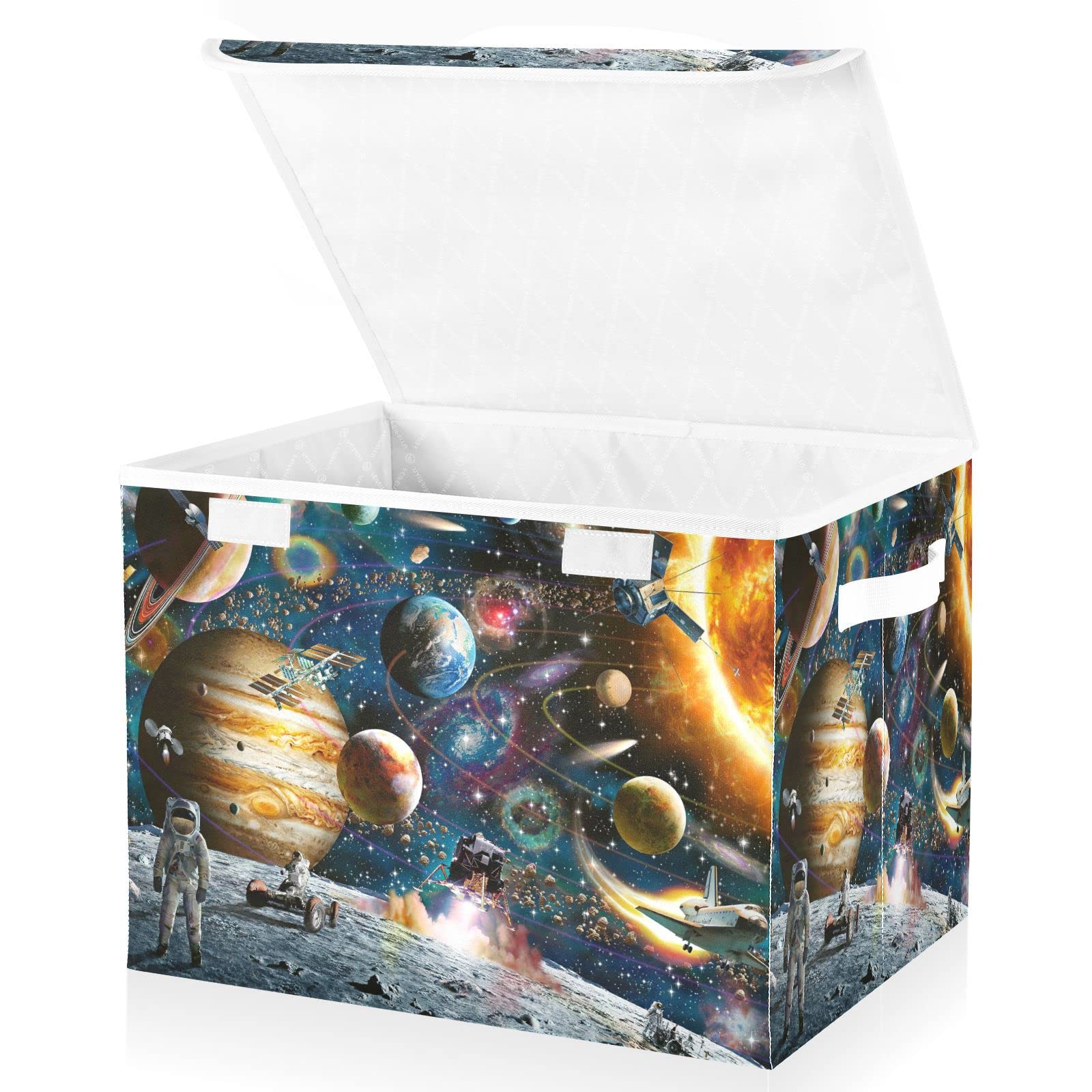 Mnsruu Storage Boxes with Lids, 3d Astronaut Planets Stars Space Clouds Large Storage Basket Organizer Shelves Cube Bin Toy Clothes Underbed