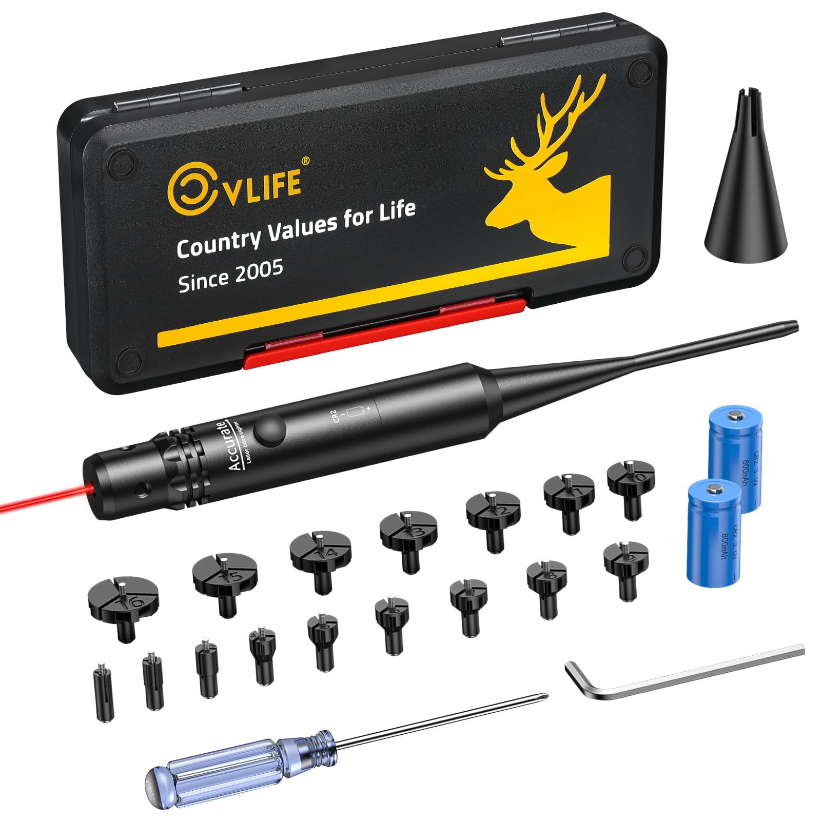 CVLIFE Bore Sight Laser Kit fit 0.17 to 12GA Calibers, Professional Red Laser Boresighter Kit for All Gun, Multiple Caliber Bore Sighting Kit for Hunting Rifles Pistols and Handgun