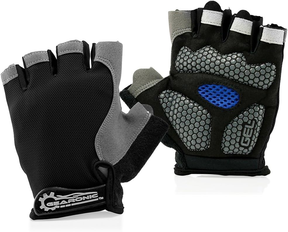 GEARONIC Mens Cycling Gloves, Fingerless Mountain Bike